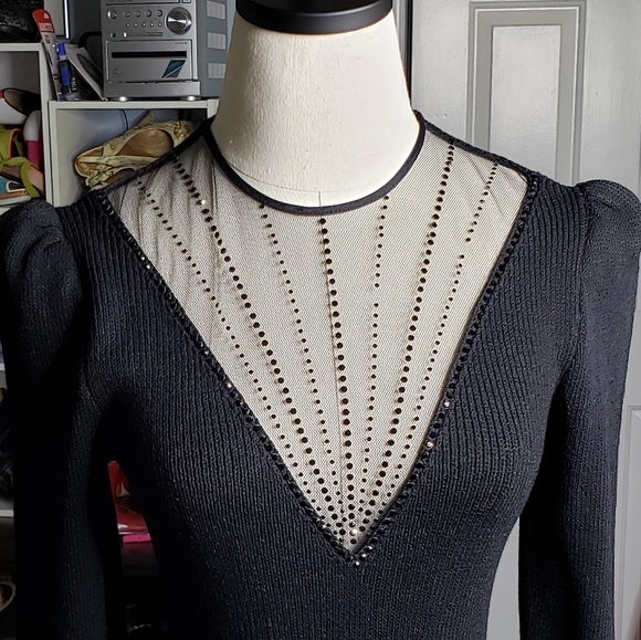 St.John Signature Santana Knit Black Tie Gala Bejewled Sheer Neckline Dog Show S - Picture 12 of 14